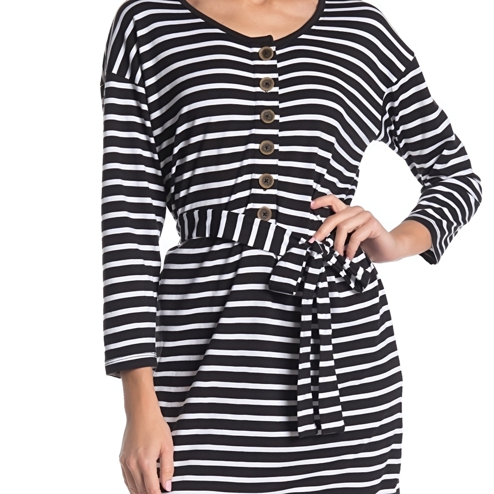 NWT Sanctuary Womens Sullivan Striped Henley T-Shirt Dress, SIZE XXSMALL